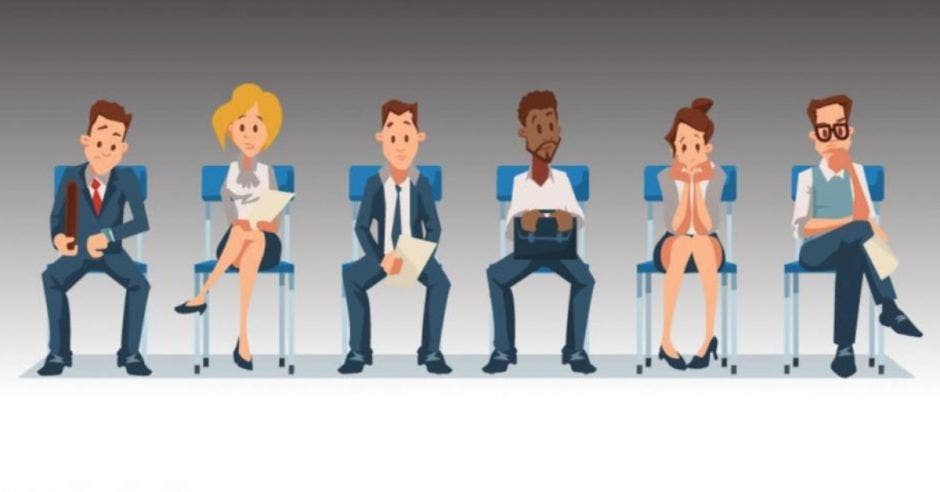 dibujo de personas sentadas esperando una entrevista de trabajo