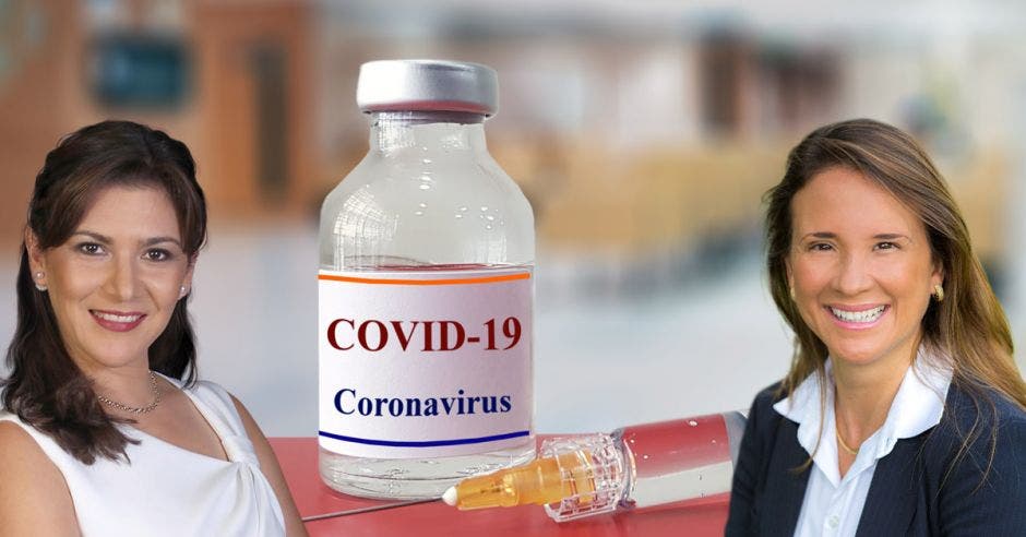 mujeres y de fondo vacuna contra covid-19