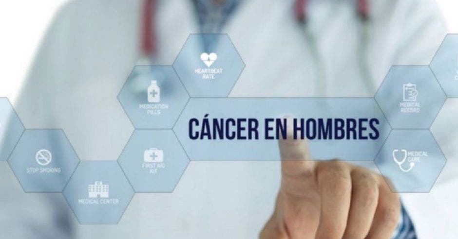 oncólogo señalando la frase "cáncer de hombres"