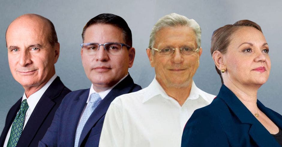 José María Figueres, Fabricio Alvarado, Rolando Araya y Lineth Saborío lideran la intención de voto. Archivo/La República.