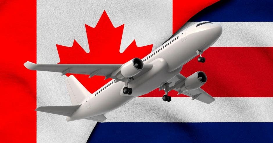 banderas de Canadá y Costa Rica y avión en medio