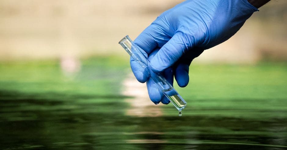 Una persona con un tubo de ensayo haciendo tomas de agua