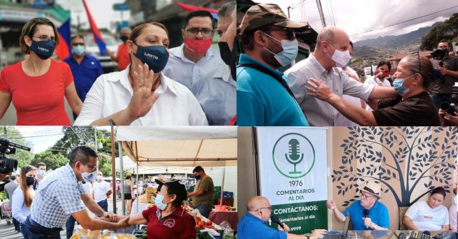 Lineth Saborío de la Unidad, José María Figueres del PLN, Fabricio Alvarado de Nueva República y Rolando Araya de Costa Rica Justa, son algunos de los aspirantes que salieron a buscar votos este fin de semana. Cortesía/La República.