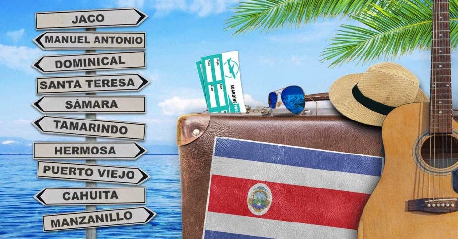 Letreros con los nombres de las mejores playas de Costa Rica