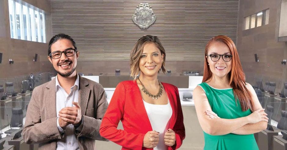 Los futuros jefes de fracción Jonathan Acuña del Frente Amplio, Daniela Rojas de la Unidad y Kathya Rivera del PLN, tienen dudas sobre la orientación ideológica del gobierno de Rodrigo Chaves. Cortesía/La República.