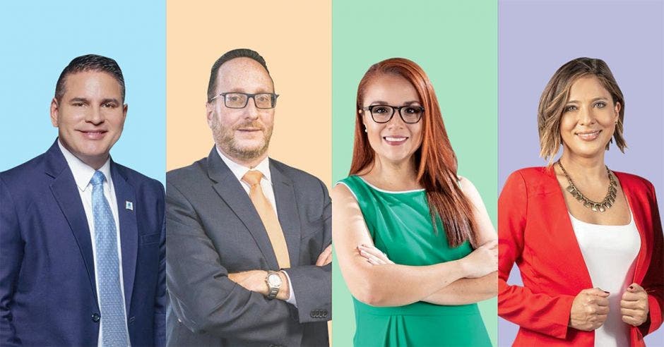 Fabricio Alvarado de Nueva República, Eli Feinzaig del Liberal Progresista, Kahia Rivera del PLN y Daniela Rojas del PUSC conforman el grupo opositor. Archivo/La República.