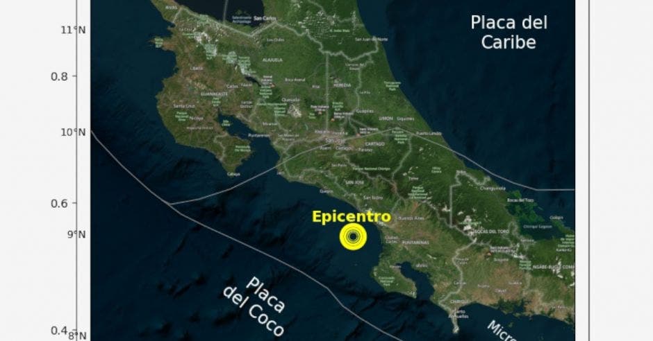 sismo madrugada sábado observatorio vulcanológico y sismológico de costa rica 5.3 grados escala richter osa puntarenas subducción placas zona sur valle central alajuela heredia cartago san josé san vito coto brus