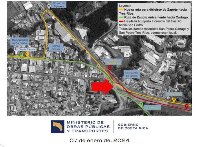 La flecha señala la ubicación del nuevo túnel en La Galera. Los cambios viales pretenden potenciar la obra de infraestructura. Cortesía/La República