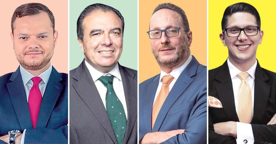 Juan Carlos Hidalgo del PUSC, Ricardo Sancho del PLN, Eli Feinzaig del Liberal y Fabián Solano del PAC llaman a tomar acciones en sus partidos. Cortesía/La República.